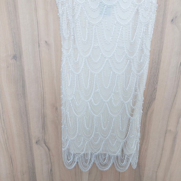 VTG Pisarro Nights Beaded Dress Sz 8 White Old Hollywood Cocktail Gatsby Bridal - Picture 3 of 7